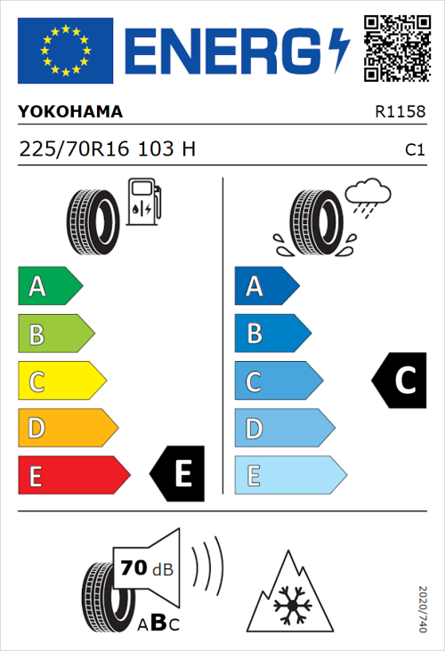 Tyre Label for Yokohama Geolandar-G015 225/70R16 103H