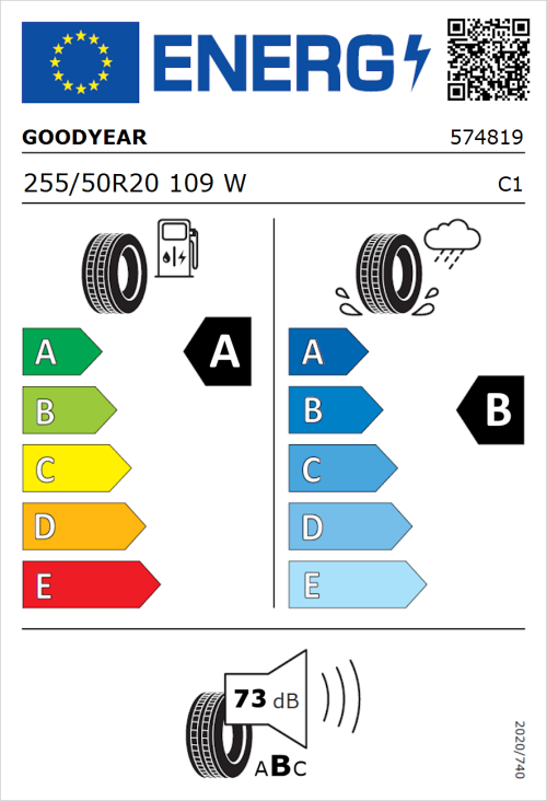 Tyre Label for Goodyear Eagle F1 Asymmetric SUV 255/50R20 109W