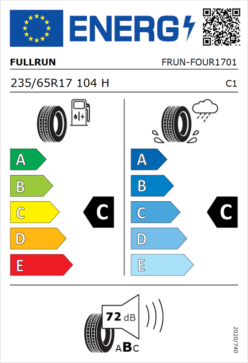 Tyre Label for Fullrun Frun-Four 235/65R17 104H