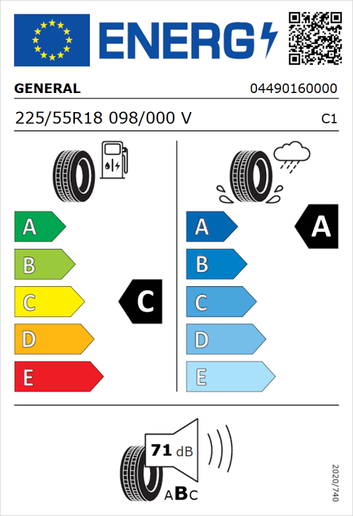 Tyre Label for General Grabber GT Plus 225/55R18 098/000V