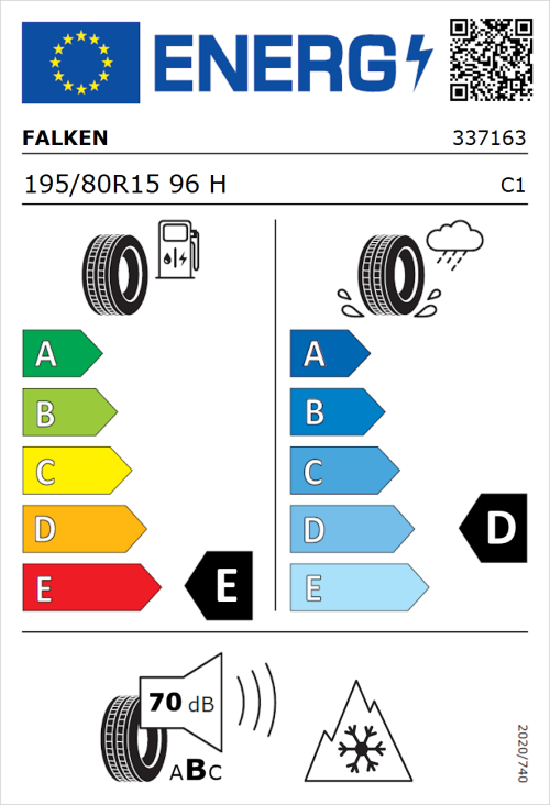 Tyre Label for Falken Wildpeak A/T AT3WA 195/80R15 96H