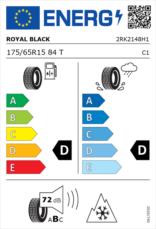 Tyre Label for Royal Black Winter HP 175/65R15 84T