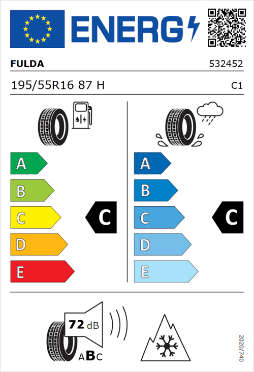 Tyre Label for Fulda Kristall Control HP2 195/55R16 87H