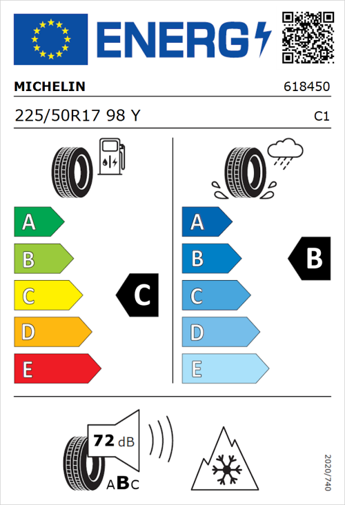 Tyre Label for Michelin CrossClimate 3 225/50R17 98Y