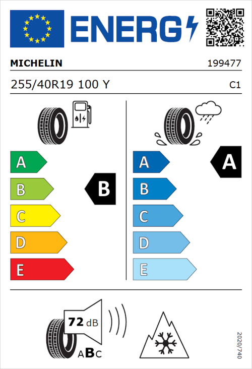 Tyre Label for Michelin CrossClimate 3 255/40R19 100Y