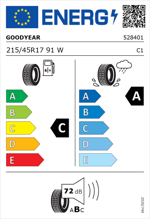 Tyre Label for Goodyear EfficientGrip Performance 215/45R17 91W