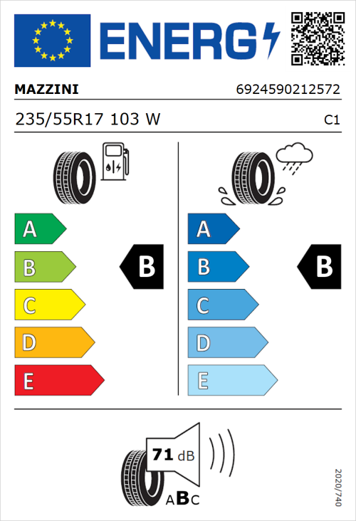 Tyre Label for Mazzini Eco 607 235/55R17 103W